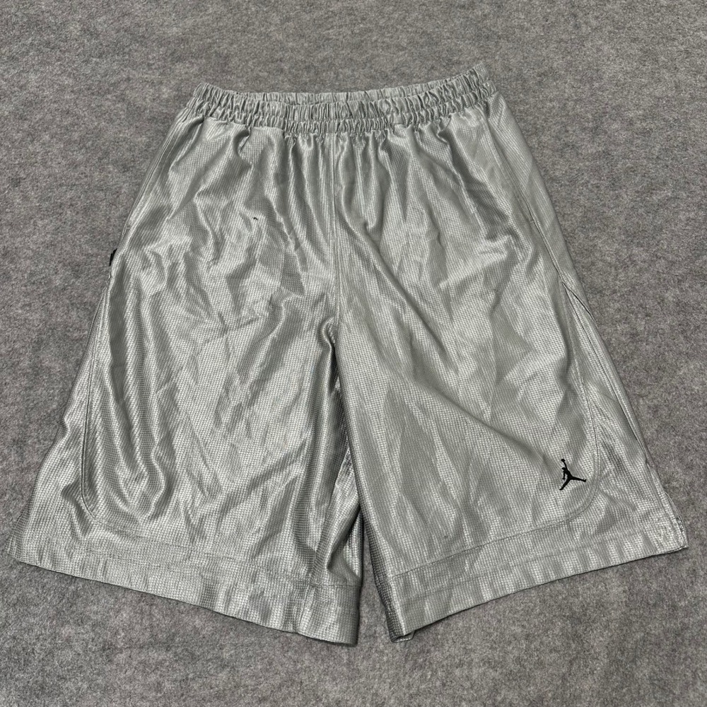 Air Michal Jordan Basketball Shorts Mens XL Silver Y2K Mesh Baggy Vintage Gym